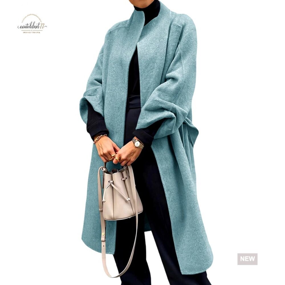 Oversized Pea Coat Wool Blend Trench Winter Cardigan Open Front Chic